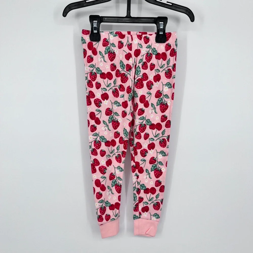 Pink Strawberry Cherry Print Pajamas Girls 2T Snug Fit 2pc Set Springtime Cute‎